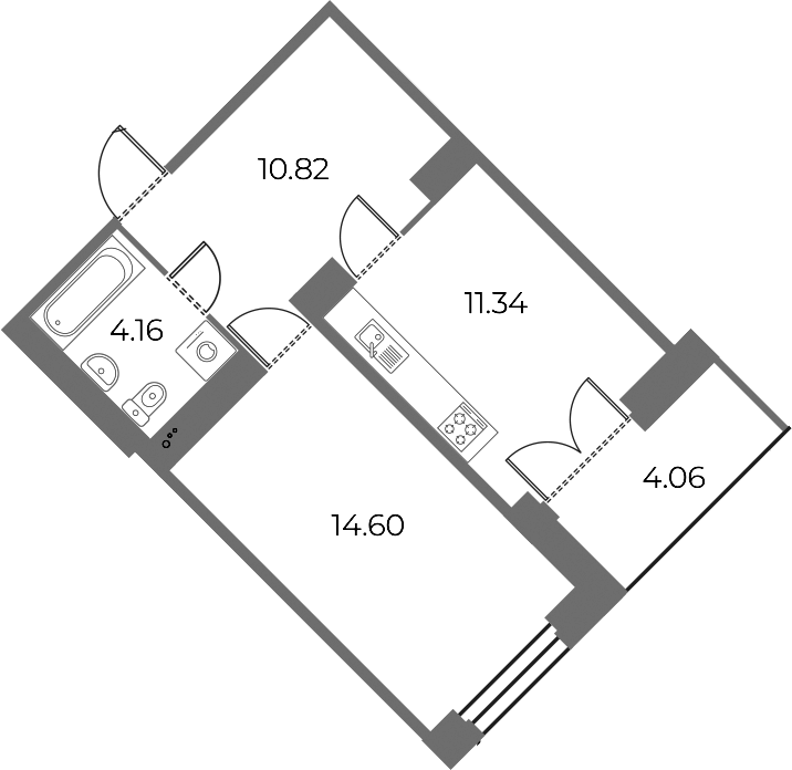 1-комнатная квартира 42.95 м², 20/20 эт., ЖК «Огни Залива»